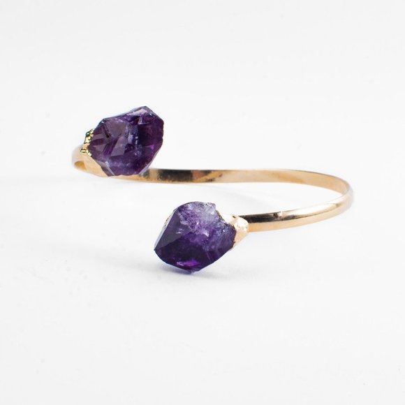 Interiors in Balance Jewelry - Amethyst Crystal Jewelry, Rough Crystal, Gold Bangle Bracelet,  Gift for Her